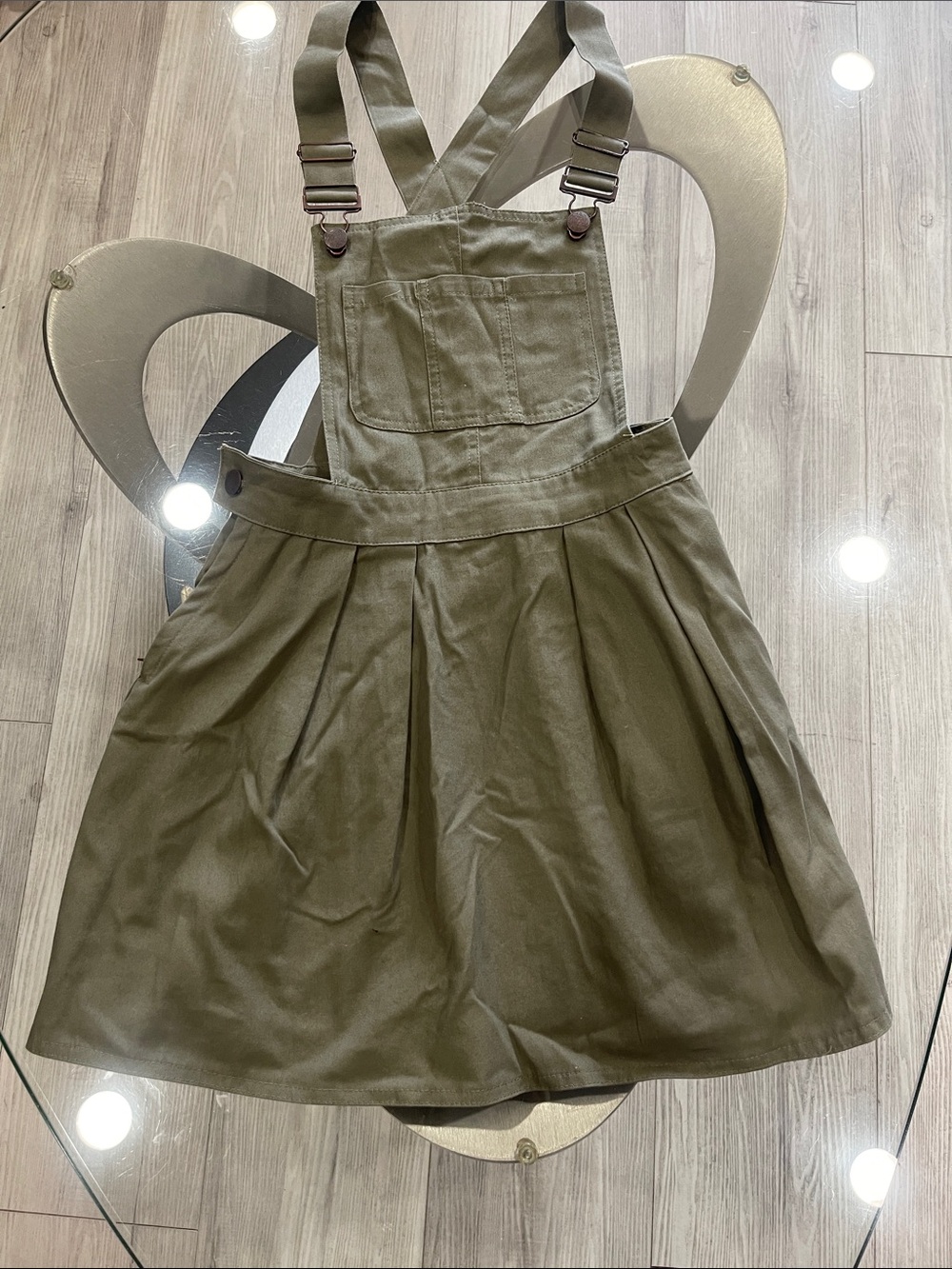 New Look Olive Green Pinafore Dress with Front Pocket
